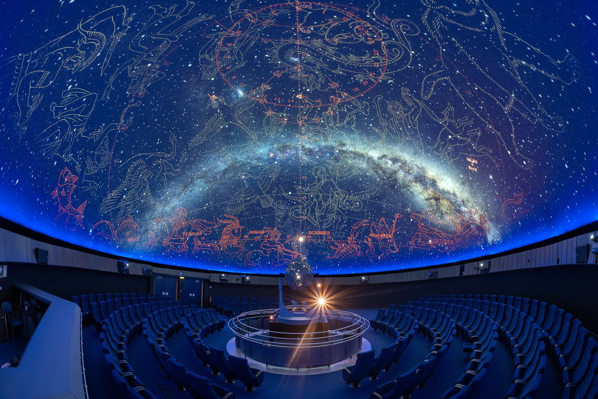 Projektion eines Sternenhimmels im Planetarium Wien.