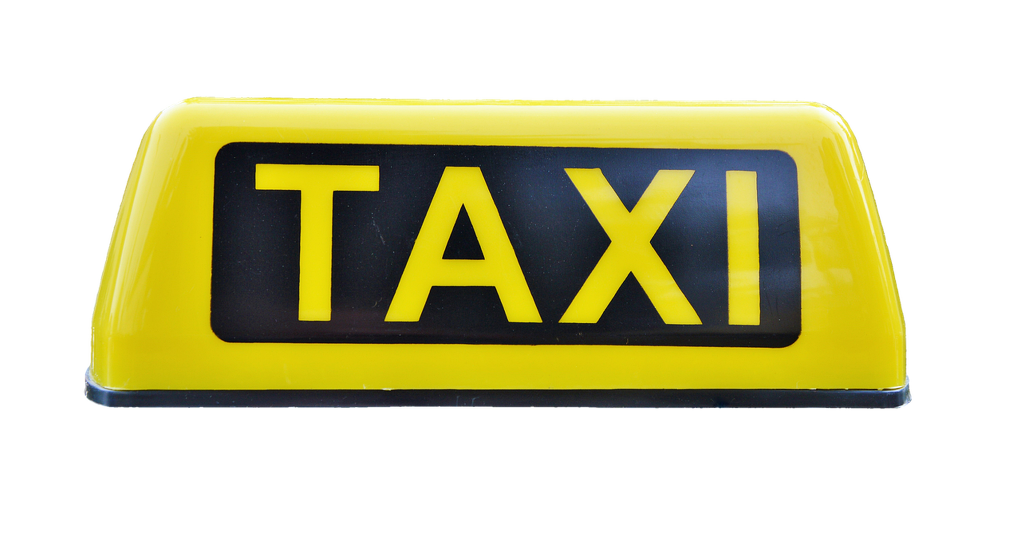 Gelbes Taxi-Schild wie es auf dem Dach eines Taxi montiert ist.